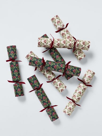 John Lewis Floral Christmas Crackers, Pack of 8, Green And Pumb