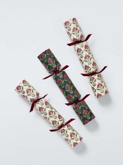 John Lewis Floral Christmas Crackers, Pack of 8 - view 2, Green And Pumb