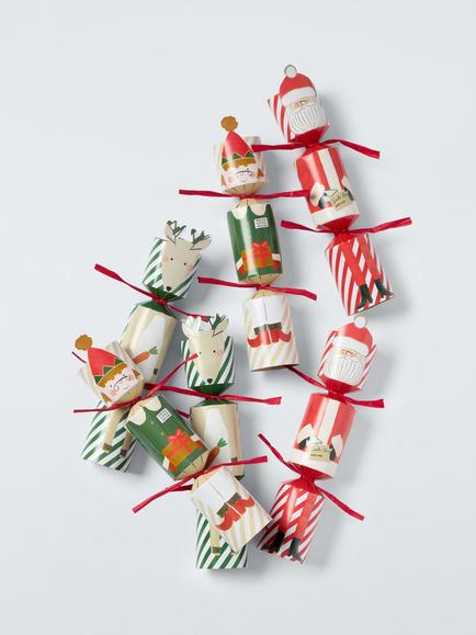 John Lewis Santa/Elf/Deer Mini Christmas Crackers, Pack of 6, Red Stripe