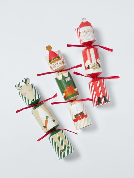 John Lewis Santa/Elf/Deer Mini Christmas Crackers, Pack of 6 - view 2, Red Stripe