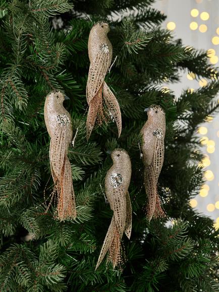 John Lewis Bird Clip On Tree Decorations, Set of 4, Gold - view 2, Gold