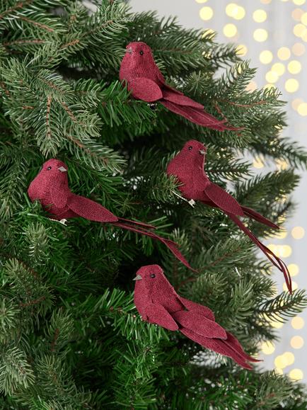 John Lewis Bird Clip Baubles, Box of 3, Red - view 2, Red