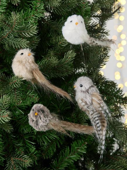 John Lewis Woodland Bird Clip On Tree Decorations, Set of 4, Brown - view 2, Brown