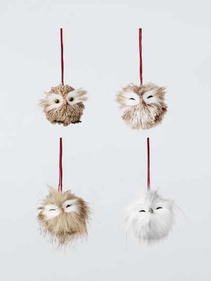 John Lewis Fluffy Owl Tree Decorations, Set of 4, Natural, Natural