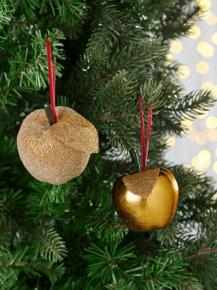 John Lewis Apple Baubles, Box of 4, Gold - view 2, Gold