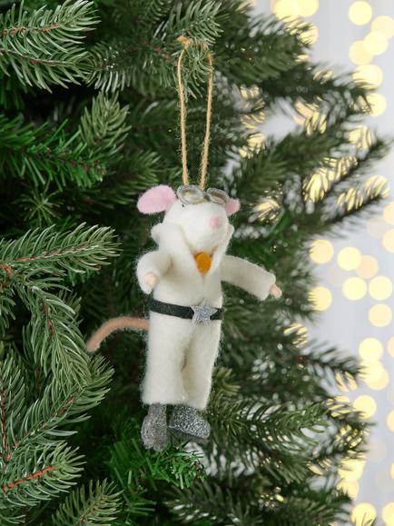 John Lewis The Enthusiast Felt 80s Disco Mouse Tree Decoration, Multi - view 2, Multi
