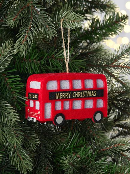 John Lewis Curate & Collect Felt Bus Tree Decoration, Red - view 2, Red