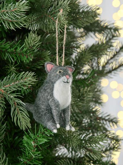 John Lewis The Cherisher Felt Cat Tree Decoration, Grey - view 2, Grey
