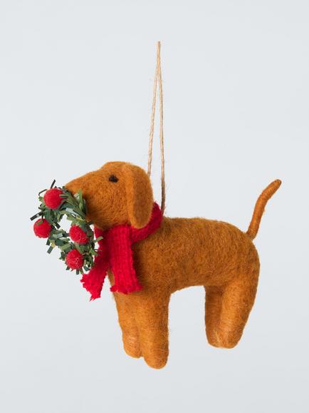John Lewis The Cherisher Felt Wreath Dog Tree Decoration, Brown, Brown