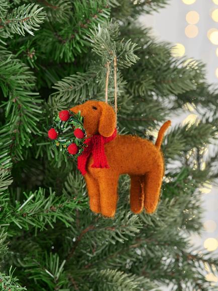 John Lewis The Cherisher Felt Wreath Dog Tree Decoration, Brown - view 2, Brown