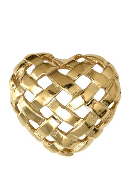 Pre-loved Vintage Woven Heart Brooch, Gold, Gold