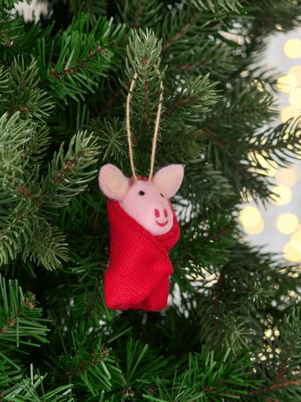 John Lewis Curate & Collect Felt Pig in Blanket Tree Decoration, Multi - view 2, Multi