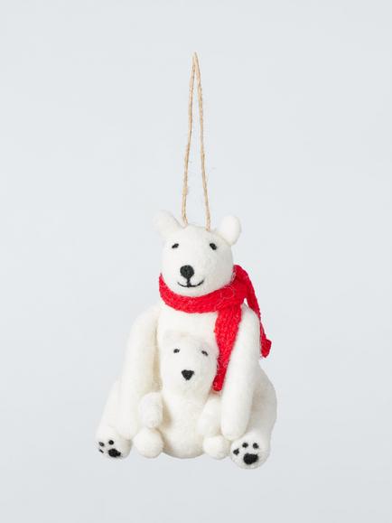 John Lewis The Cherisher Felt Polar Bear & Cub Tree Decoration, White, White