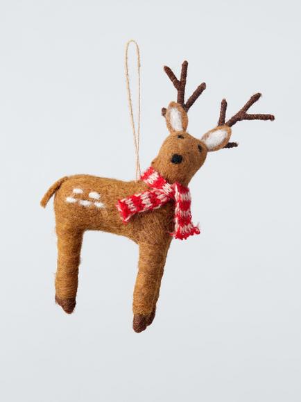 John Lewis The Cherisher Felt Scarf Reindeer Tree Decoration, Brown, Brown