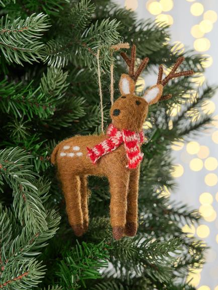 John Lewis The Cherisher Felt Scarf Reindeer Tree Decoration, Brown - view 2, Brown