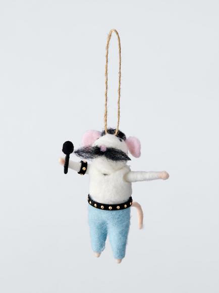John Lewis The Enthusiast Felt Rock Star Mouse Tree Decoration, Multi, Multi