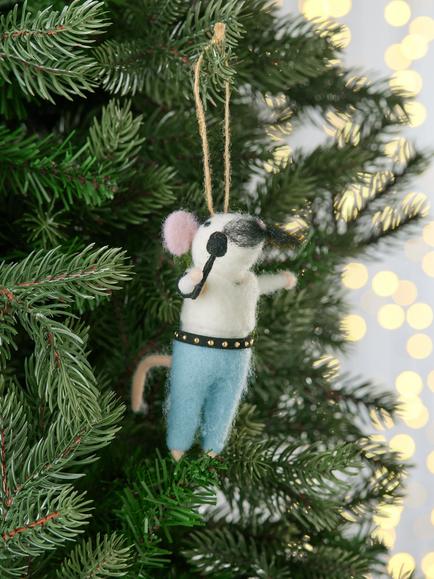 John Lewis The Enthusiast Felt Rock Star Mouse Tree Decoration, Multi - view 2, Multi