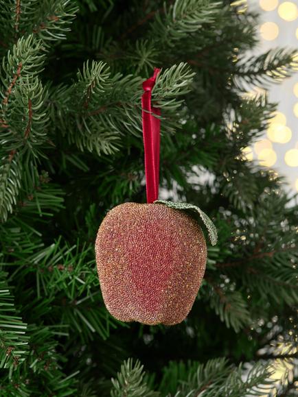 John Lewis The Curator Frosted Apple Bauble, Red - view 2, Red
