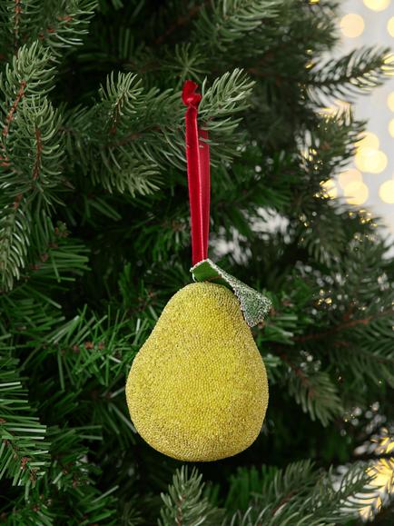 John Lewis The Curator Frosted Pear Bauble, Green - view 2, Green