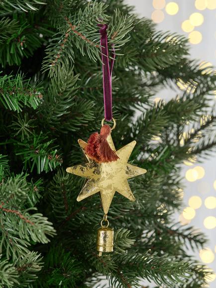John Lewis The Cherisher Metal Tassel Star Tree Decoration, Gold - view 2, Gold