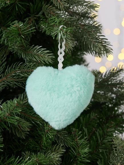 John Lewis The Enthusiast Furry Heart Tree Decoration, Green - view 2, Blue