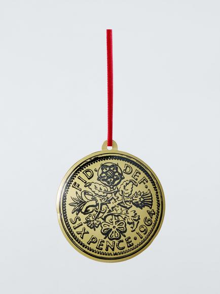 John Lewis The Curator Metal Sixpence Bauble, Gold, Gold
