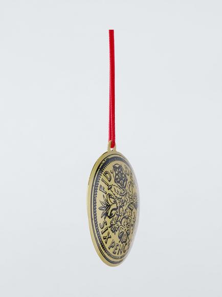 John Lewis The Curator Metal Sixpence Bauble, Gold - view 2, Gold