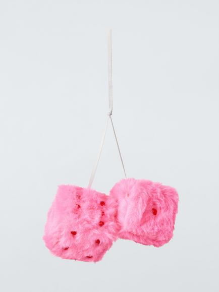 John Lewis The Enthusiast Faux Fur Dice Tree Decoration, Neon Pink, Pink