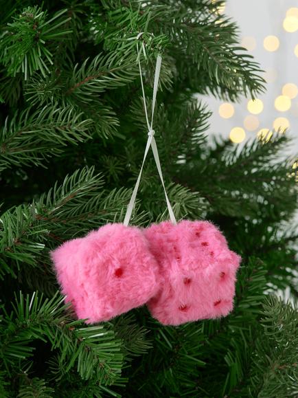 John Lewis The Enthusiast Faux Fur Dice Tree Decoration, Neon Pink - view 2, Pink