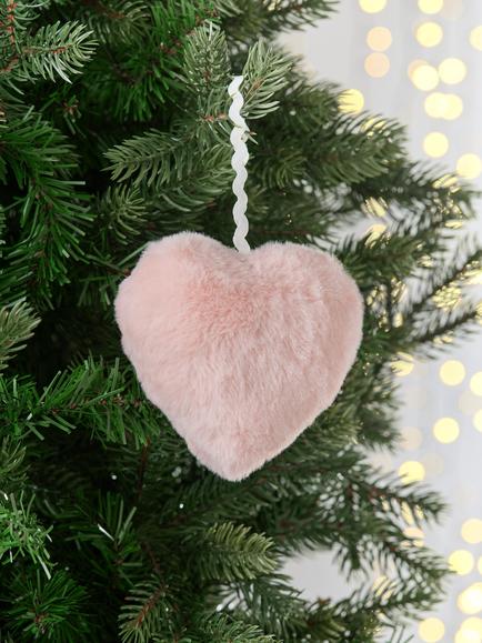 John Lewis The Enthusiast Furry Heart Tree Decoration, Pink - view 2, Pink