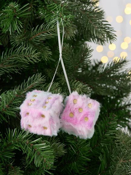 John Lewis The Enthusiast Tie Dye Faux Fur Dice Tree Decoration, Multi - view 2, Multi
