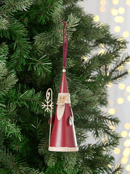 John Lewis The Cherisher Tin Santa Tree Decoration, Red - view 2, Red