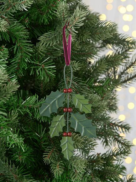 John Lewis The Cherisher Tin Holly Tree Decoration, Green - view 2, Green