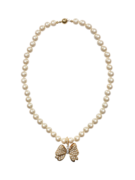Pre-loved Detachable Crystal Bow Pendant Necklace, Gold, Gold