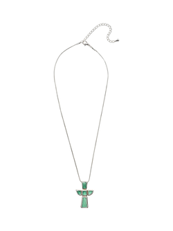 Pre-loved Vintage Angel Wing Cross Pendant Necklace, Circa 1980s, Silver/Green - view 2, Silver/Green