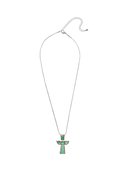 Pre-loved Vintage Angel Wing Cross Pendant Necklace, Circa 1980s, Silver/Green - view 2, Silver/Green