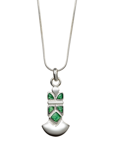 Pre-loved Enamel Pendant Necklace, Circa 1980s, Silver/Green, Silver/Green