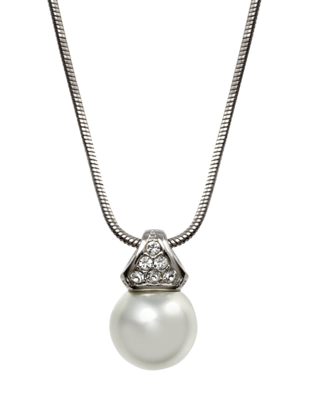 Pre-loved Faux Pearl Crystal Pendant Necklace, Silver, Silver