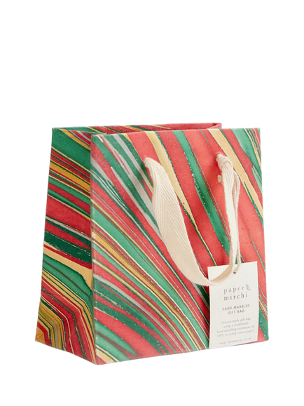 Paper Mirchi Marble Print Small Gift Bag, Red - view 2, Green