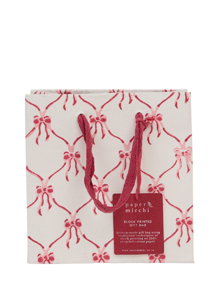 Paper Mirchi Bow Print Small Gift Bag, Cream/Pink, Cream