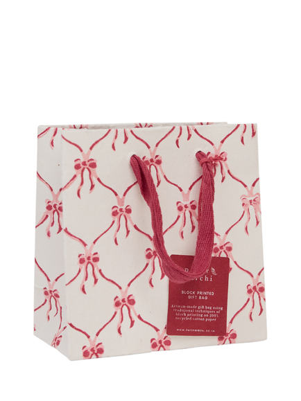 Paper Mirchi Bow Print Small Gift Bag, Cream/Pink - view 2, Cream