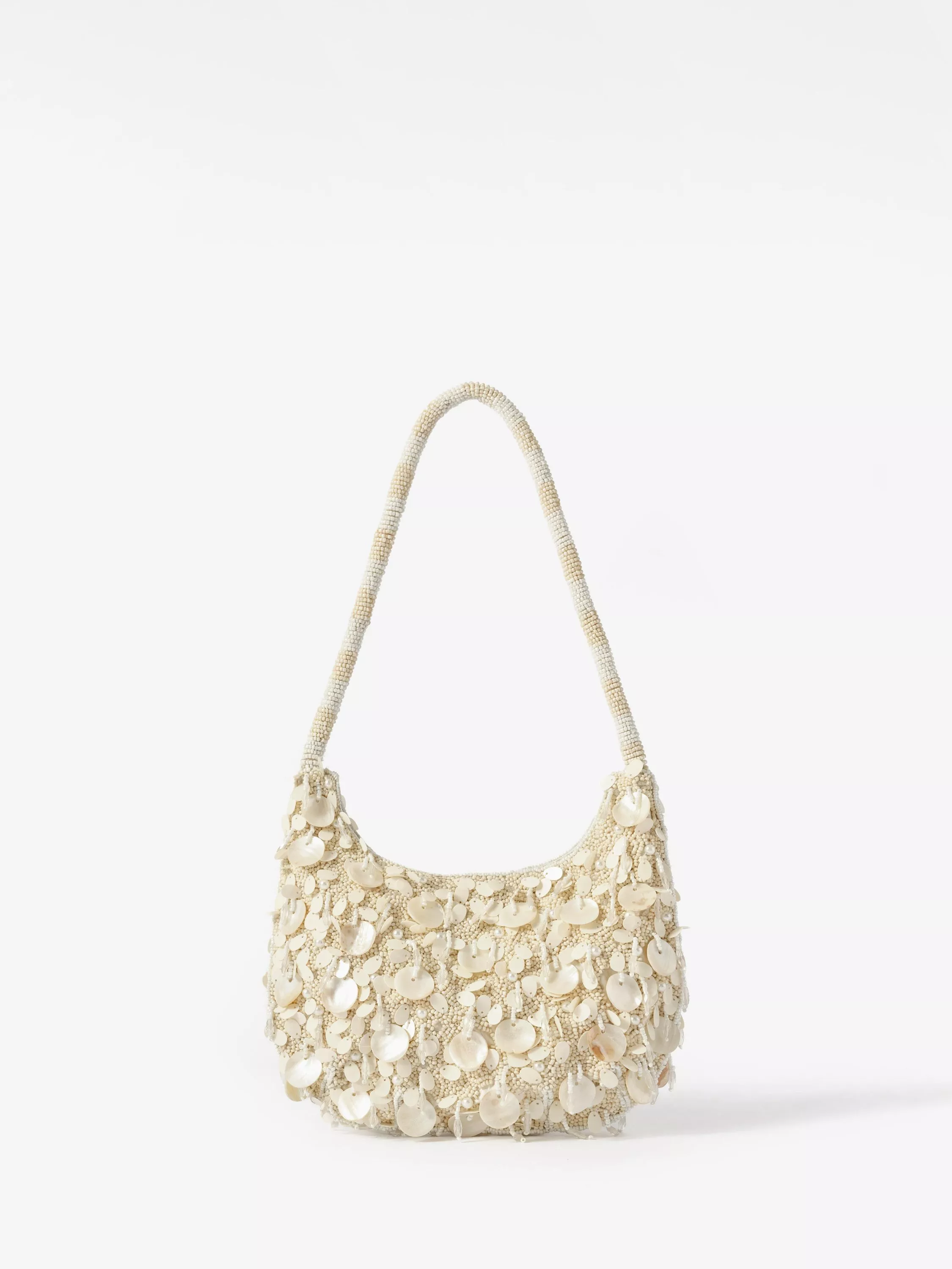 Mint Velvet Pearl Detail Shoulder Bag, Cream