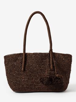 Mint Velvet Woven Tote Bag, Brown, Brown Multi Brown