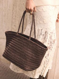 Mint Velvet Woven Tote Bag, Brown - view 2, Brown Multi Brown