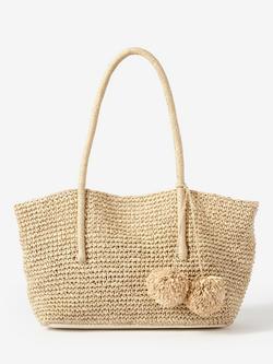 Mint Velvet Charm Straw Tote Bag, Natural Cream, Natural Cream