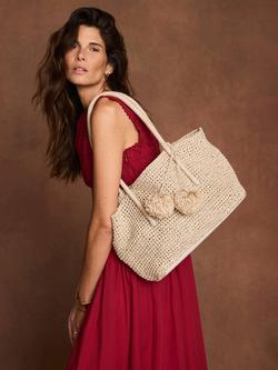 Mint Velvet Charm Straw Tote Bag, Natural Cream - view 2, Natural Cream