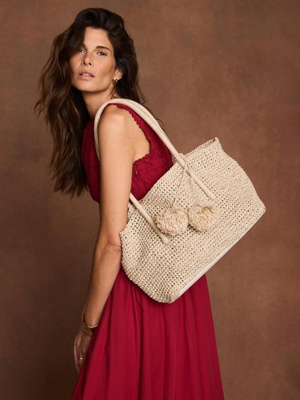 Mint Velvet Charm Straw Tote Bag, Natural Cream - view 2, Natural Cream