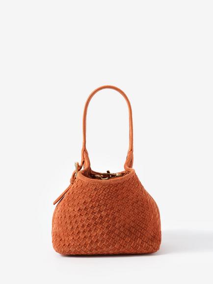 Mint Velvet Suede Woven Bucket Bag, Orange Multi Orange, Orange Multi Orange