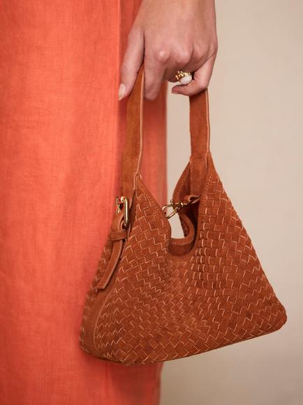 Mint Velvet Suede Woven Bucket Bag, Orange Multi Orange - view 2, Orange Multi Orange