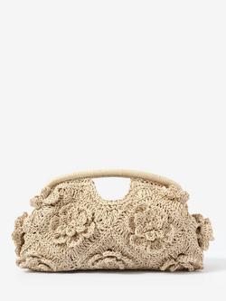 Mint Velvet Floral Crochet Clutch Bag, Natural Cream, Natural Cream